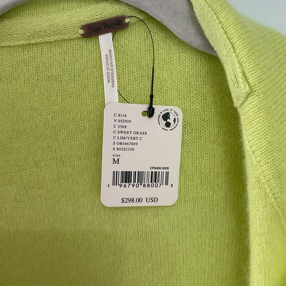 Free People Oversized Cashmere Cardigan in Lime Green NWT - Picture 4 of 6